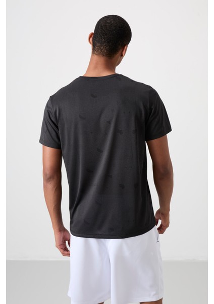 Siyah Polyester Nefes Alan Jakarlı İnce Esnek Standart Fit Erkek Performans T-Shirt - 88398 indirimleri