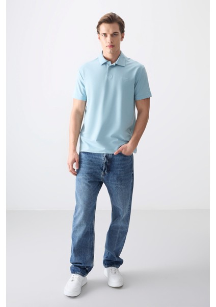 Açık Mavi Pamuklu Kalın Yumuşak Dokulu Polo Yaka Oversize Fit Basic Erkek T- Shirt - 88381 indirimleri