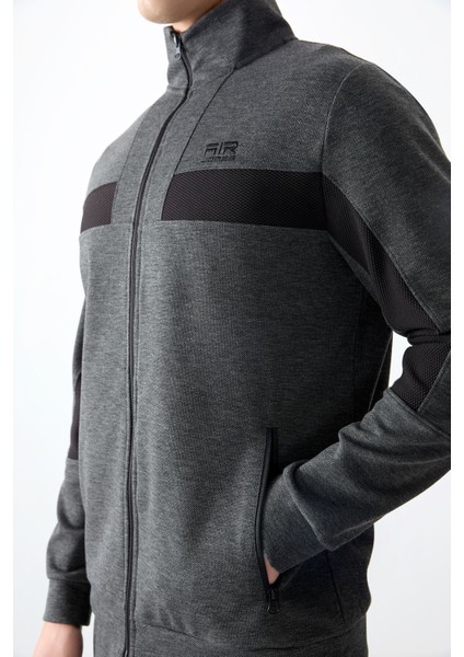 Antrasit Melanj Yüzeyi Dokulu Standart Fit Nakışlı Erkek Eşofman Takım - 85248 fiyatları