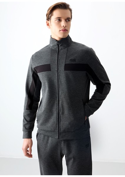 Antrasit Melanj Yüzeyi Dokulu Standart Fit Nakışlı Erkek Eşofman Takım - 85248 indirimleri