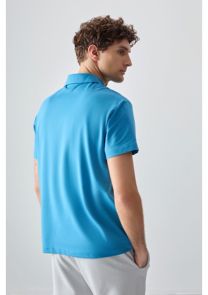 Petrol Mavi Pamuklu Kalın Yumuşak Dokulu Polo Yaka Oversize Fit Basic Erkek T- Shirt - 88381 indirimleri