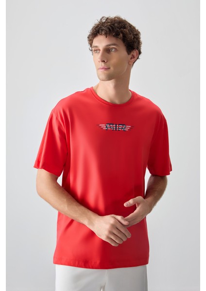 Fiesta %100 Pamuk Kalın Yumuşak Dokulu Oversize Fit Baskılı Erkek T-Shirt - 88356