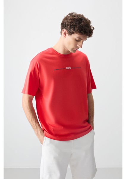 Fiesta %100 Pamuk Kalın Yumuşak Dokulu Oversize Fit Baskılı Erkek T-Shirt - 88357