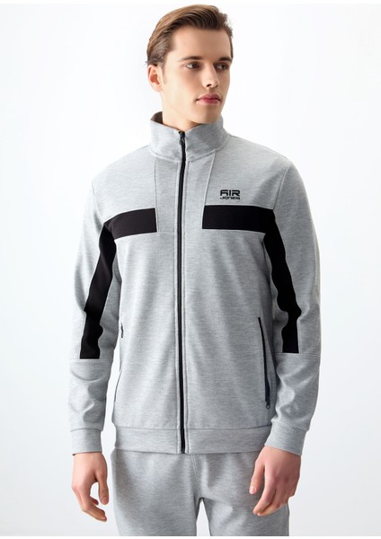 Gri Melanj Yüzeyi Dokulu Standart Fit Nakışlı Erkek Eşofman Takım - 85248 fırsatları