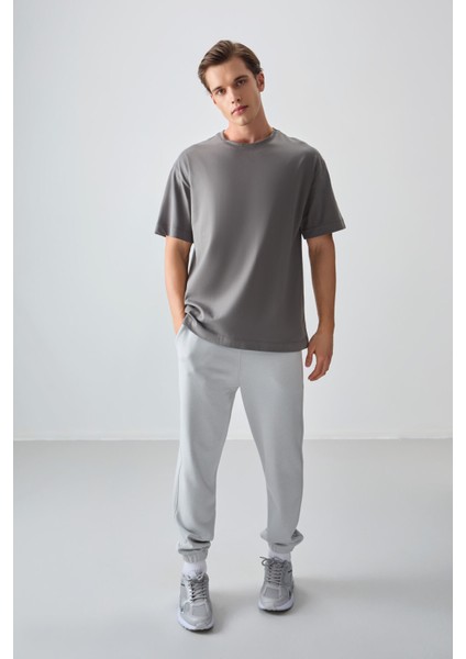Koyu Gri %100 Pamuk Kalın Yumuşak Dokulu Oversize Fit Basic Erkek T-Shirt - 88353 fiyatları