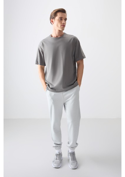 Koyu Gri %100 Pamuk Kalın Yumuşak Dokulu Oversize Fit Basic Erkek T-Shirt - 88353 fırsatları