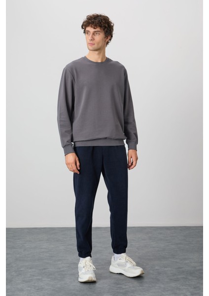 Koyu Gri Pamuk Yumuşak Dokulu Standart Fit Basic Erkek Sweatshirt - 88363 fiyatları