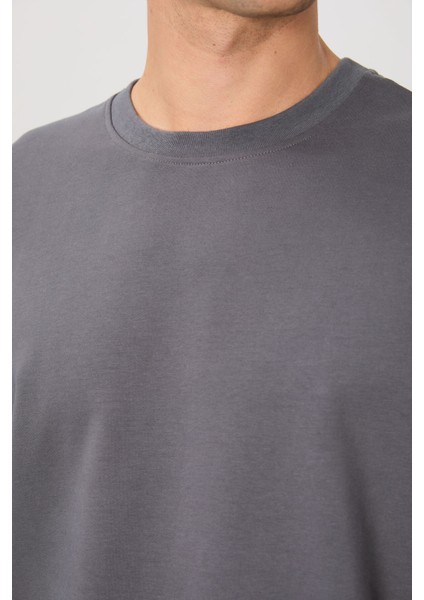 Koyu Gri Pamuk Yumuşak Dokulu Standart Fit Basic Erkek Sweatshirt - 88363 fırsatları