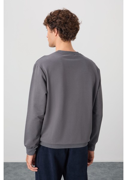 Koyu Gri Pamuk Yumuşak Dokulu Standart Fit Basic Erkek Sweatshirt - 88363 indirimleri