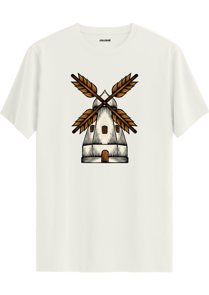 Yel Değirmeni Baskılı Sokak Modası Günlük Rahat Tarz %100 Pamuk Tişört