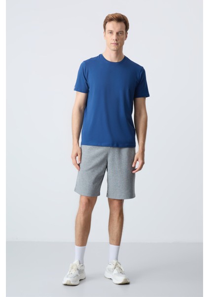 Gri Melanj Pamuklu Kalın Yumuşak Dokulu Standart Fit Basic Erkek Şort - 81278