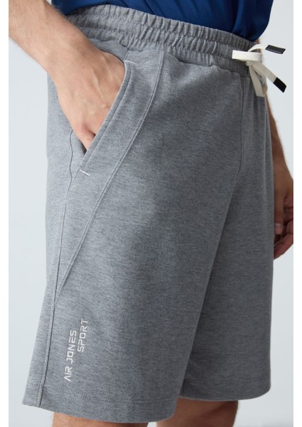 Gri Melanj Pamuklu Kalın Yumuşak Dokulu Standart Fit Basic Erkek Şort - 81278 modelleri
