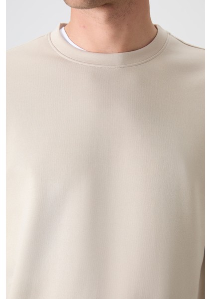 Bej Basic O Yaka Rahat Form Erkek Sweatshirt - 88053 fiyatları