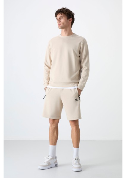 Bej Basic O Yaka Rahat Form Erkek Sweatshirt - 88053 modelleri