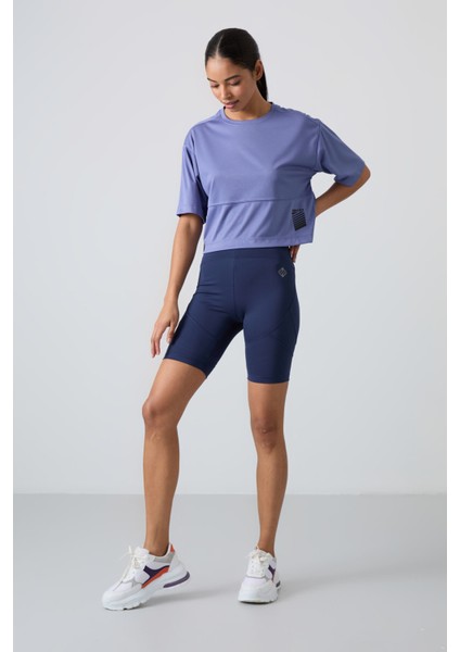Eflatun Polyester Nefes Alan Dokulu İnce Esnek Oversize Fit Performans Kadın T-Shirt - 97284 fırsatları