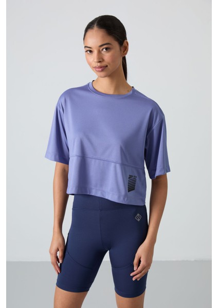 Eflatun Polyester Nefes Alan Dokulu İnce Esnek Oversize Fit Performans Kadın T-Shirt - 97284 indirimleri