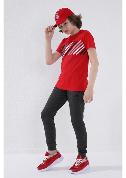 Antrasit Melanj Fermuarlı Standart Fit İnce Erkek Çocuk Eşofman Alt - 64042