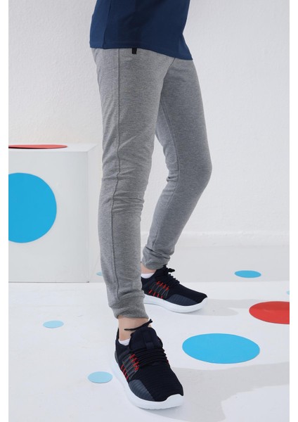 Gri Melanj Fermuarlı Standart Fit İnce Erkek Çocuk Eşofman Alt - 64042 fırsatları