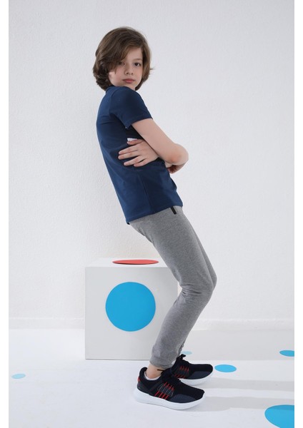 Gri Melanj Fermuarlı Standart Fit İnce Erkek Çocuk Eşofman Alt - 64042 indirimleri