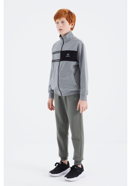 Gri Melanj Dik Yaka Erkek Çocuk Sweatshirt - 11183 modelleri