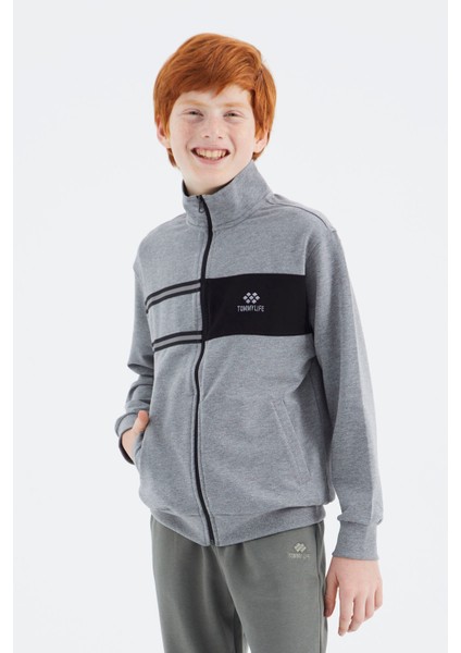 Gri Melanj Dik Yaka Erkek Çocuk Sweatshirt - 11183 indirimleri