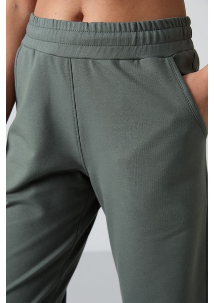 Haki Yüksek Bel Cepli Rahat Form Klasik Paça Kadın Eşofman Alt - 94584 modelleri