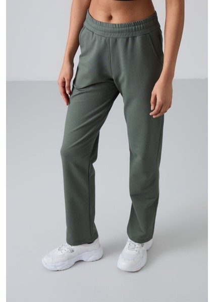 Haki Yüksek Bel Cepli Rahat Form Klasik Paça Kadın Eşofman Alt - 94584 fırsatları