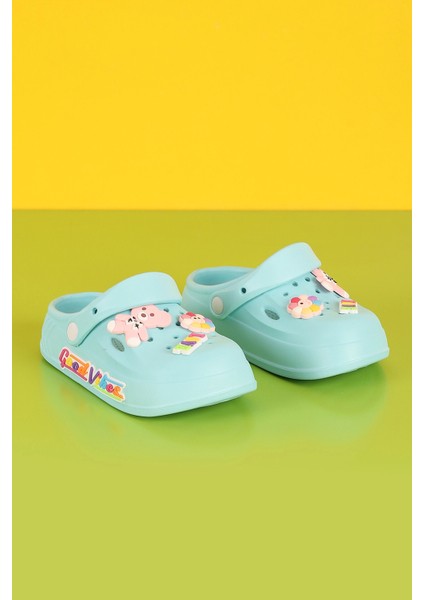 Love Su Yeşili Ayıcık Figürlü Kalın Ultra Lüks Yumuşak Eva Taban Kız Çocuk Terlik - Sandalet