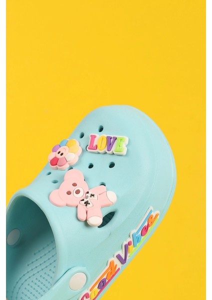 Love Su Yeşili Ayıcık Figürlü Kalın Ultra Lüks Yumuşak Eva Taban Kız Çocuk Terlik - Sandalet modelleri