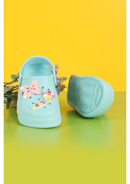 Love Su Yeşili Ayıcık Figürlü Kalın Ultra Lüks Yumuşak Eva Taban Kız Çocuk Terlik - Sandalet fırsatları