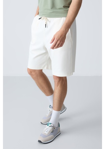 Ekru Pamuklu Kalın Yumuşak Dokulu Standart Fit Basic Erkek Şort - 81275 modelleri