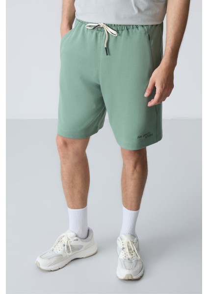 Açık Yeşil Pamuklu Kalın Yumuşak Dokulu Standart Fit Basic Erkek Şort - 81276 fırsatları