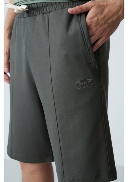 Haki Pamuklu Kalın Yumuşak Dokulu Standart Fit Basic Erkek Şort - 81277 modelleri