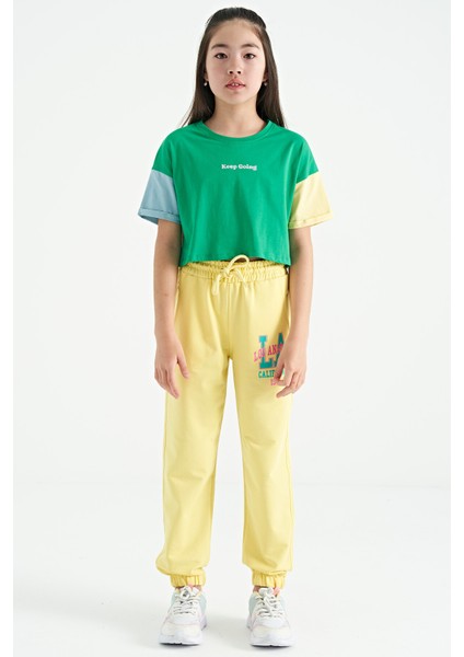 Limon Yazı Nakışlı Standart Kalıp Jogger Kız Çocuk Eşofman Alt - 75120