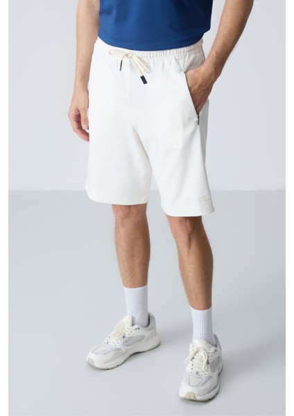 Ekru Pamuklu Kalın Yumuşak Dokulu Standart Fit Basic Erkek Şort - 81276 fırsatları