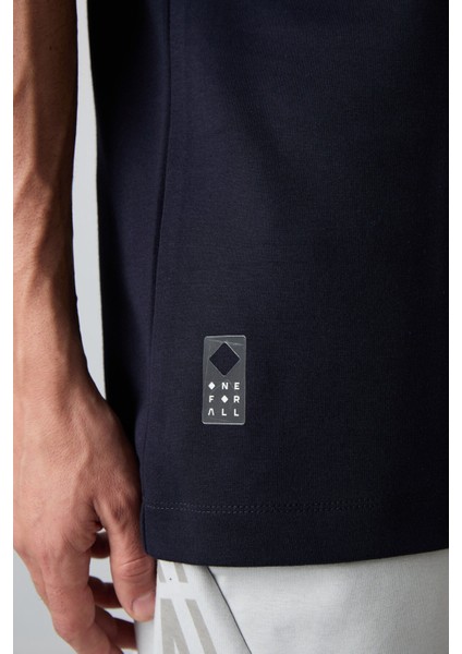 Lacivert Pamuklu Kalın Yumuşak Dokulu Oversize Fit Baskılı Erkek T-Shirt - 88325 modelleri