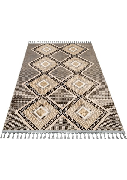 Preethi Bej Geometrik Etnik Modern Desenli Bambu Makinada Yıkanabilir Hav Toz Vermez Leke Tutmayan Kaymaz Taban Dijital Makine Baskı Salon Yolluk Mutfak Halı fiyatları