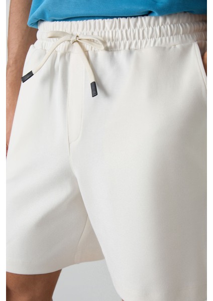 Ekru Pamuklu Kalın Yumuşak Dokulu Comfort Fit Basic Erkek Şort - 81274 modelleri