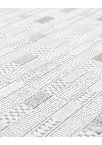 Jade Geometrik Krem Pamuk Kare Modern Desenli Akrilik Hav Vermeyen Leke Tutmayan Kolay Temizlenen Yumuşak Makine Salon Yolluk Mutfak Halı indirimleri