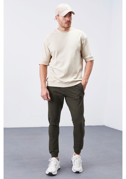 Haki Fermuar Cepli Dar Kalıp Jogger Erkek Eşofman Alt - 84343