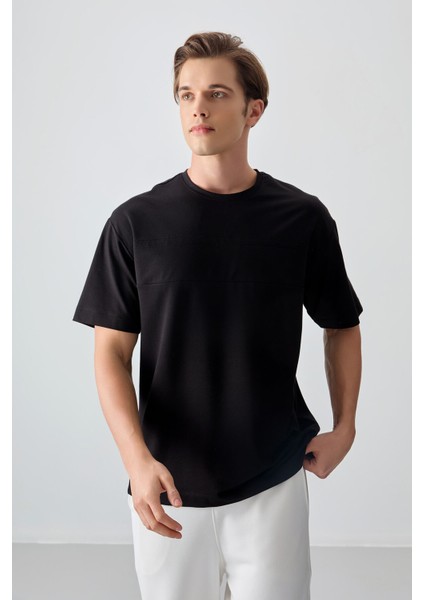 Siyah Pamuklu Kalın Yumuşak Dokulu Oversize Fit Basic Erkek T-Shirt - 88378