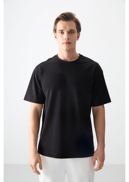 Siyah Pamuklu Kalın Yumuşak Dokulu Oversize Fit Basic Erkek T-Shirt - 88378 fiyatları