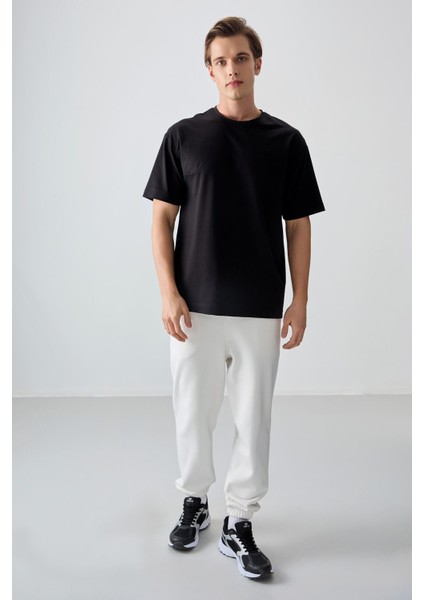 Siyah Pamuklu Kalın Yumuşak Dokulu Oversize Fit Basic Erkek T-Shirt - 88378 modelleri
