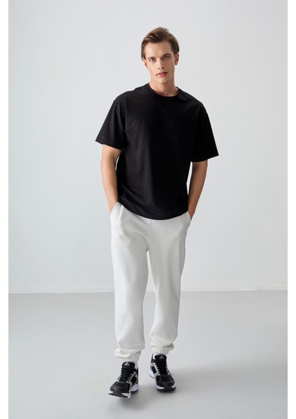 Siyah Pamuklu Kalın Yumuşak Dokulu Oversize Fit Basic Erkek T-Shirt - 88378 fırsatları