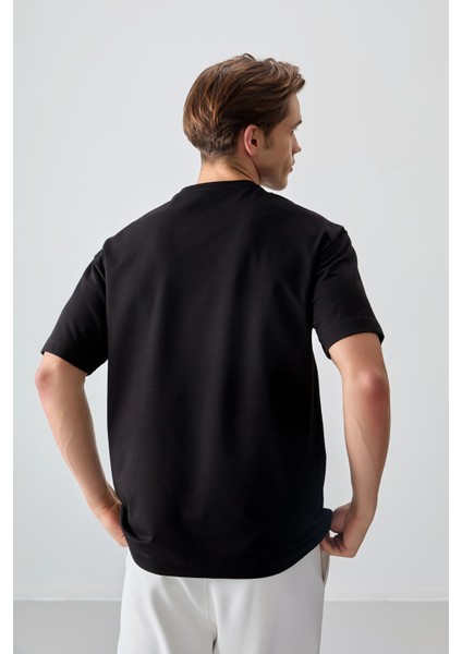 Siyah Pamuklu Kalın Yumuşak Dokulu Oversize Fit Basic Erkek T-Shirt - 88378 indirimleri