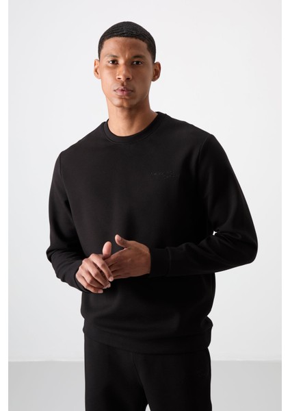 Siyah - Siyah Pamuklu Kalın Yumuşak Dokulu Comfort Fit Nakışlı Erkek Eşofman Takım - 85254 fiyatları