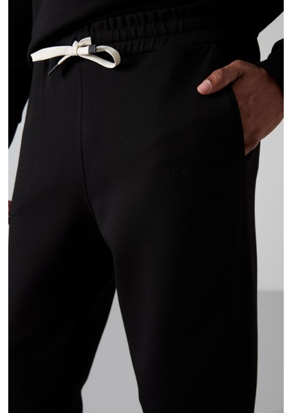 Siyah - Siyah Pamuklu Kalın Yumuşak Dokulu Comfort Fit Nakışlı Erkek Eşofman Takım - 85254 indirimleri