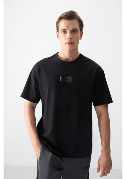 Siyah Pamuklu Kalın Yumuşak Dokulu Oversize Fit Baskılı Erkek T-Shirt - 88376