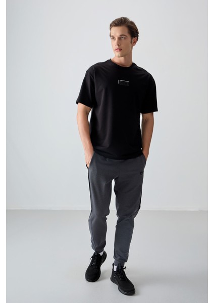Siyah Pamuklu Kalın Yumuşak Dokulu Oversize Fit Baskılı Erkek T-Shirt - 88376 fiyatları