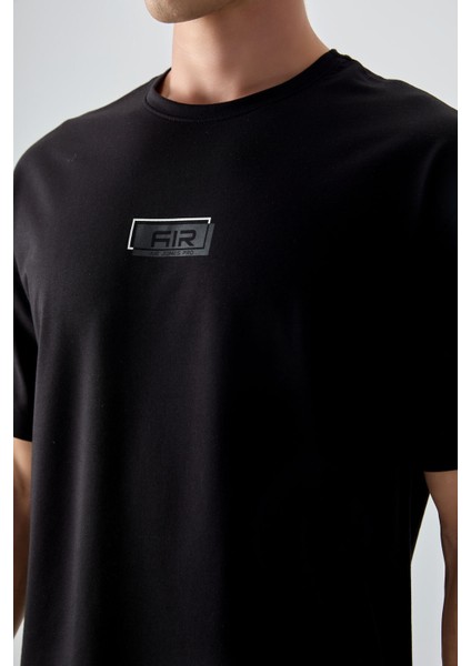 Siyah Pamuklu Kalın Yumuşak Dokulu Oversize Fit Baskılı Erkek T-Shirt - 88376 modelleri